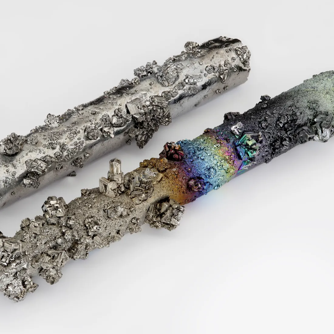Tungsten rods grown over with tungsten crystals